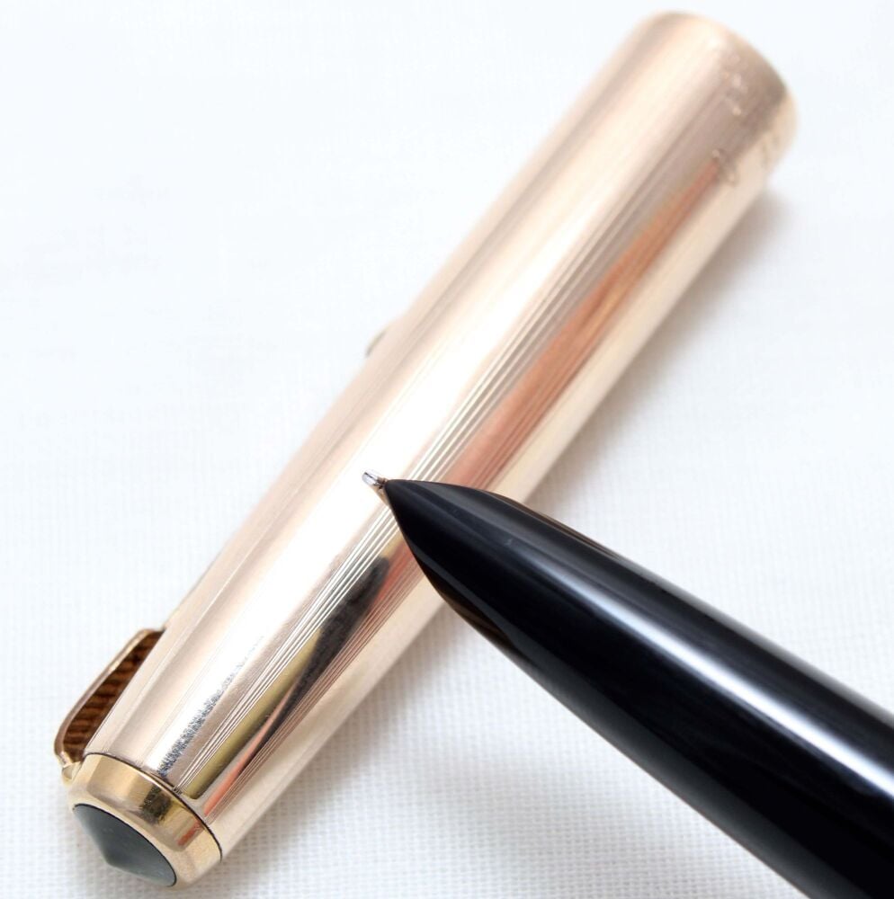 4834 Parker 51 Aerometric Custom Insignia in Rolled Gold. Smooth Broad FIVE STAR Nib.