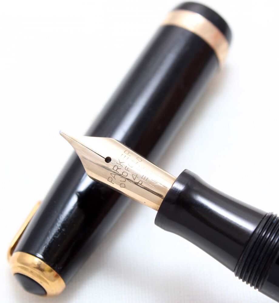 4845 Parker Duofold Button Filler in Classic Black. Fine Italic FIVE STAR Nib.