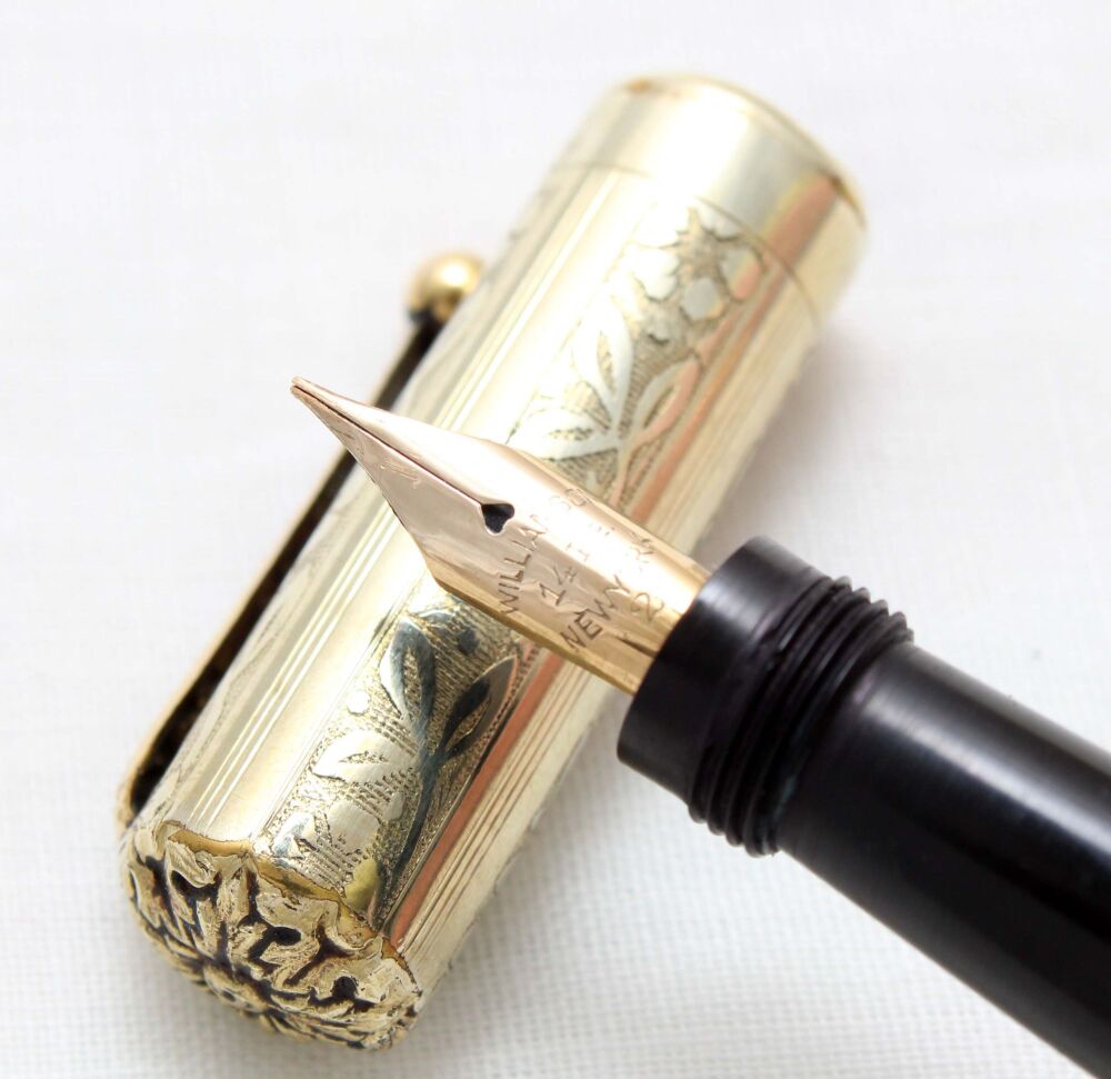 4913. Early Watermans (?) Safety Pen in 18ct Rolled Gold, Magnificent Fine 