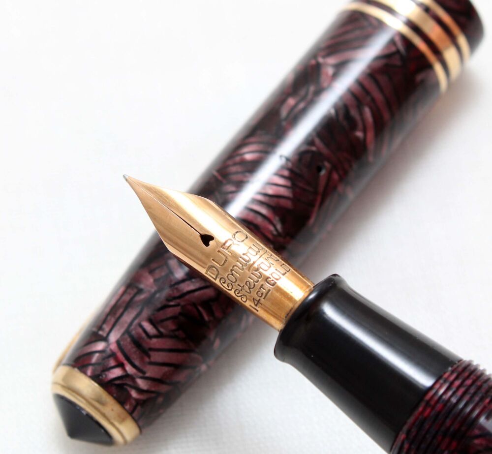 4989 Conway Stewart No.58 in Hatched Burgundy Marble, Fine FIVE STAR Nib.