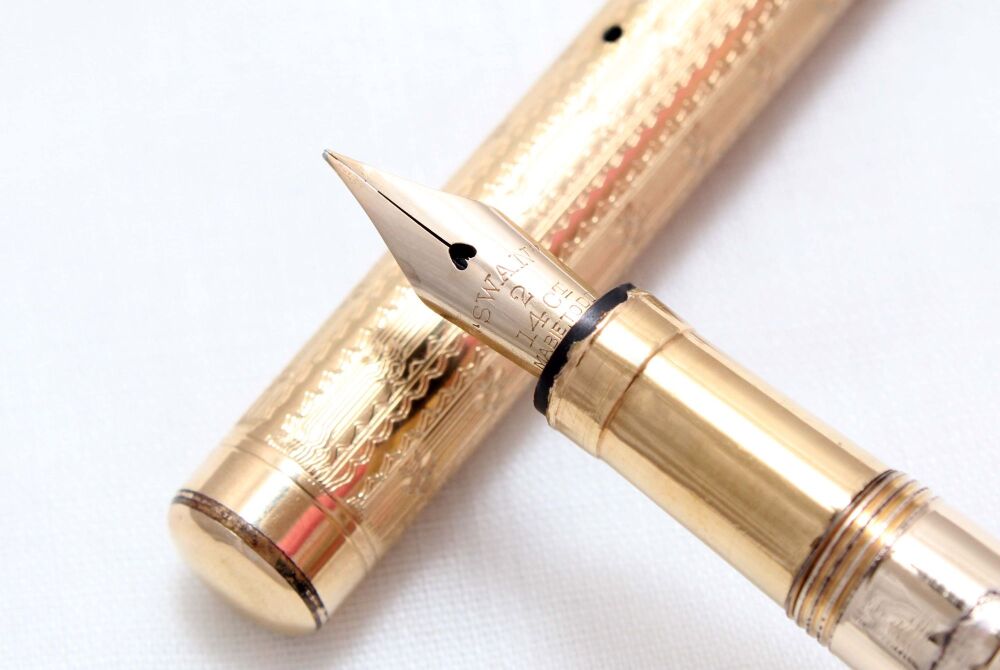 4873 Swan (Mabie Todd) Self Filling Fountain Pen in Rolled Gold witha chase