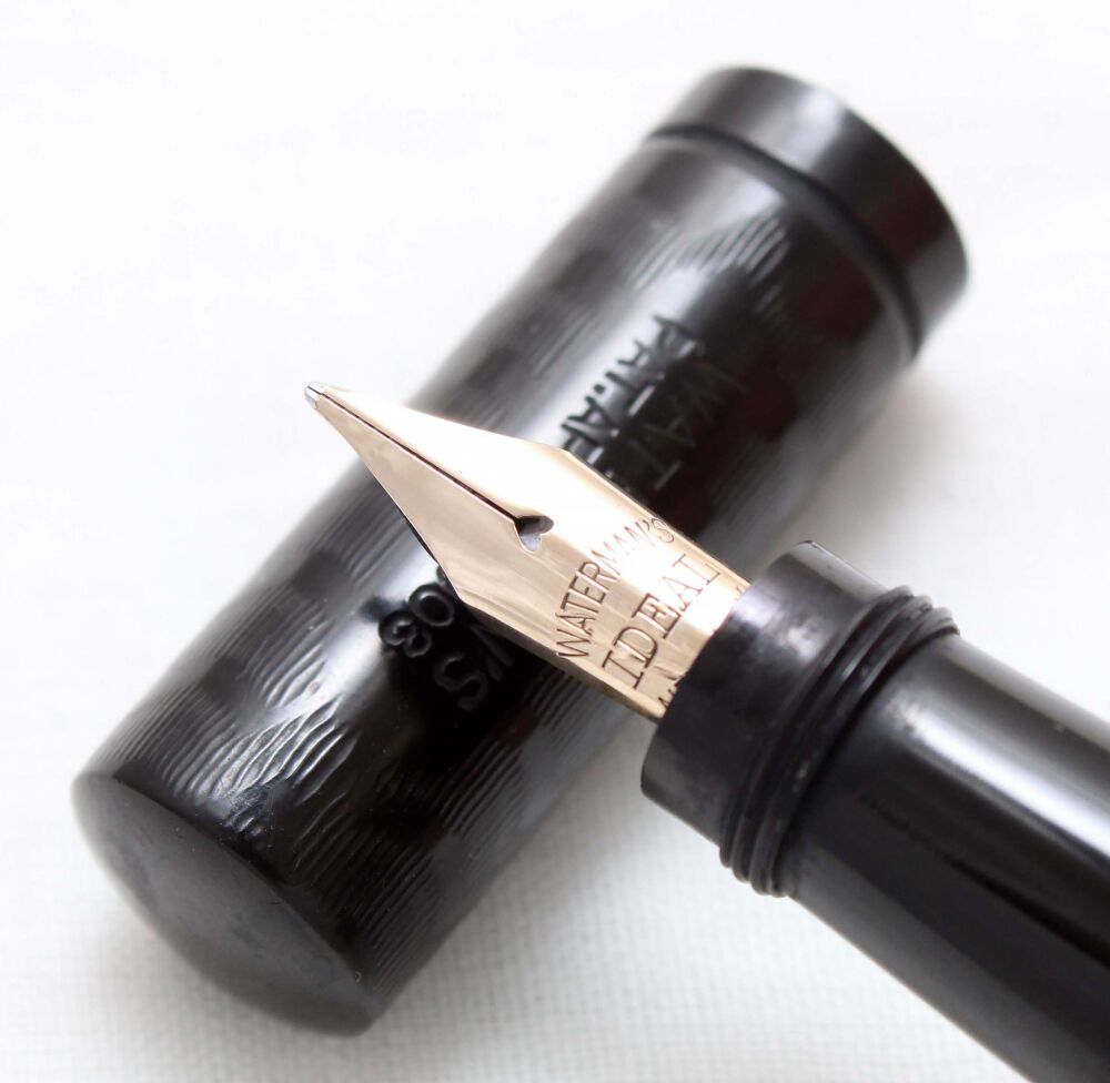 4907. Early Watermans No.42 Safety Pen in Black Chased Hard Rubber. Fabulou