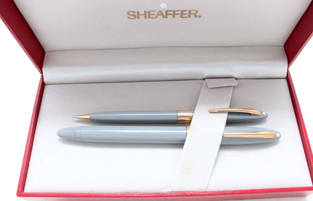 4995 Sheaffer Statesman White Dot Snorkel Fountain Pen Set in Pastel Grey, Smooth Medium FIVE STAR Nib. Boxed