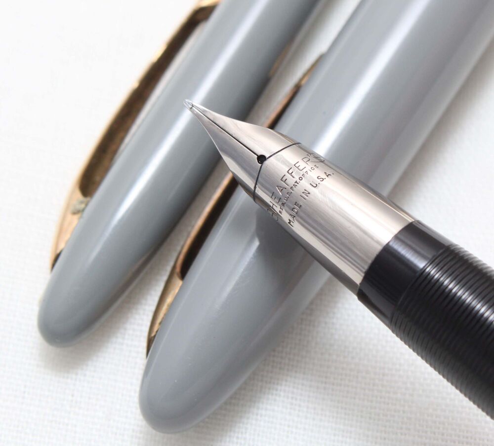 4995 Sheaffer Statesman White Dot Snorkel Fountain Pen Set in Pastel Grey, Smooth Medium FIVE STAR Nib. Boxed