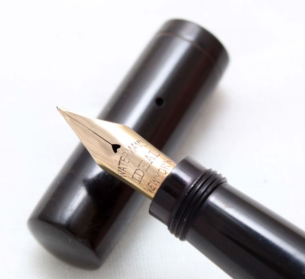 4908. Early Watermans No.12½S Safety pen in Black Chased Hard Rubber. Fabul