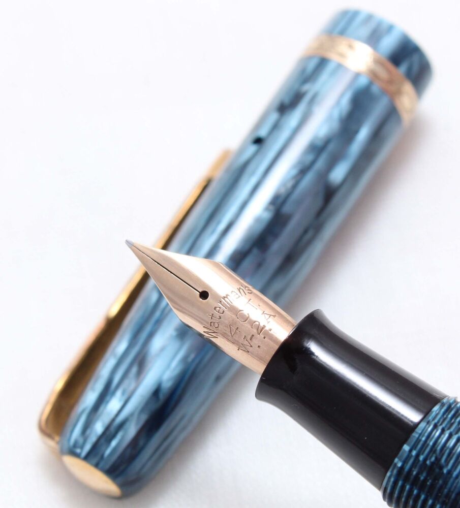 4963 Watermans 512V Fountain Pen in Blue Striated Marble. Smooth Fine FIVE 