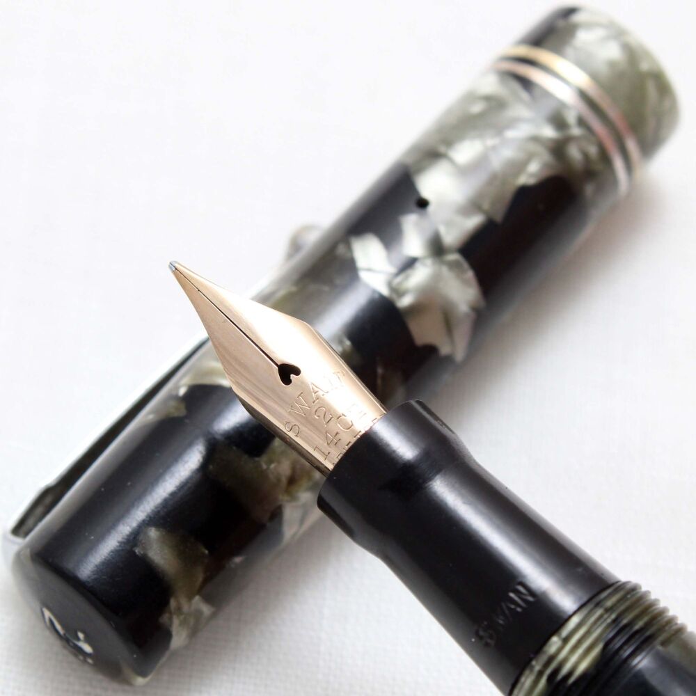 4870 Swan (Mabie Todd) Self Filling Fountain Pen in Grey Marble. Fine Flex 