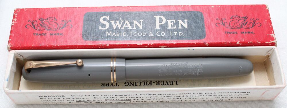 4892 Swan (Mabie Todd) Self Filler 3230 Fountain Pen in Grey with Gold Trim. Smooth Medium semi flexible FIVE STAR Nib.