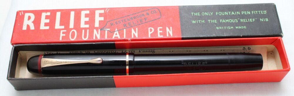 4891 Esterbrook Relief No.2-L Fountain Pen (Made by Conway Stewart). Fabulous Broad Oblique Italic FIVE STAR Nib. Mint and Boxed.