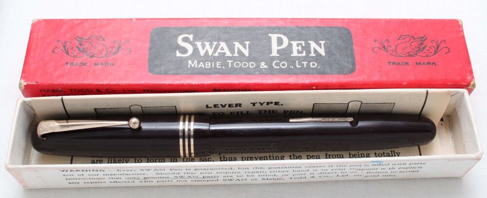 4888 Swan (Mabie Todd) Self Filler 3350 Fountain Pen in Dark Brown with Gold filled Trim. Medium Semi Flex FIVE STAR Nib. Mint and Boxed.