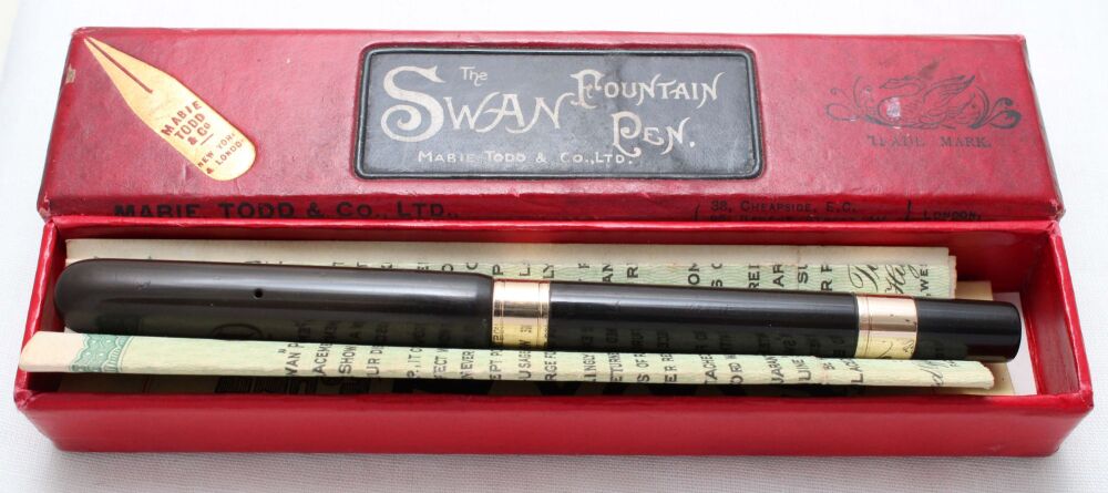 4889. Early Swan (Mabie Todd) No.1500 Eyedropper Fountain Pen in Black Hard Rubber. Superb Fine Flex FIVE STAR Nib.