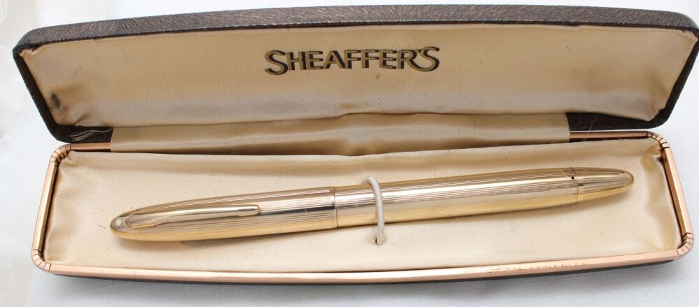 5009 Sheaffer Admiral Snorkel White Dot Fountain Pen in Rolled Gold, Fabulo