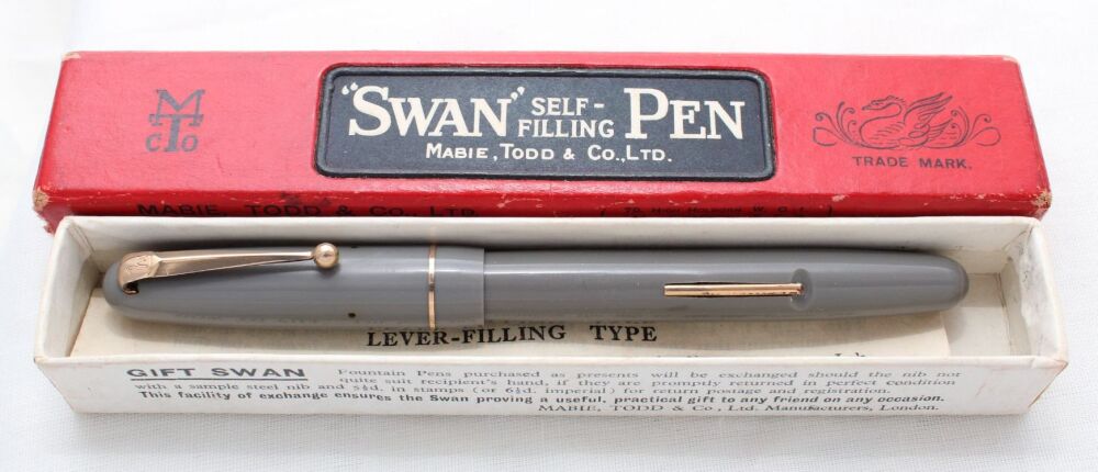 4895 Swan (Mabie Todd) Self Filler 3130 Fountain Pen in Grey with Gold Trim. Smooth Medium semi flexible FIVE STAR Nib.