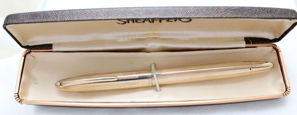5014 Sheaffer Admiral Snorkel White Dot Fountain Pen in Rolled Gold, Smooth Medium FIVE STAR Nib.