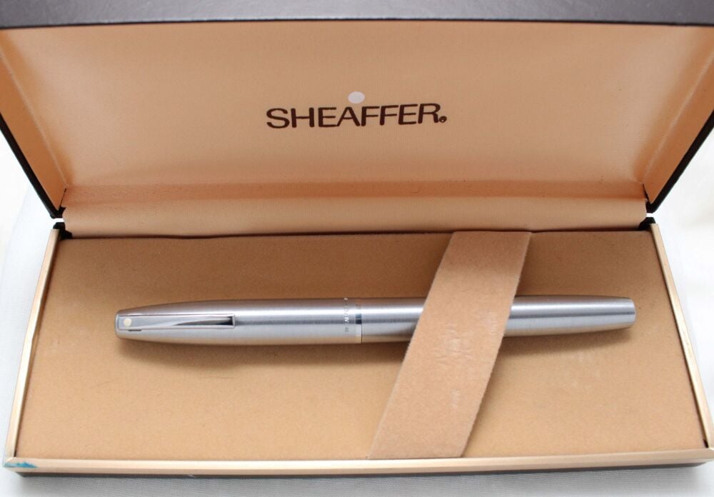 4956 Sheaffer Imperial Fountain Pen in Brushed Stainless Steel, Smooth Fine FIVE STAR Nib. Mint and Boxed.