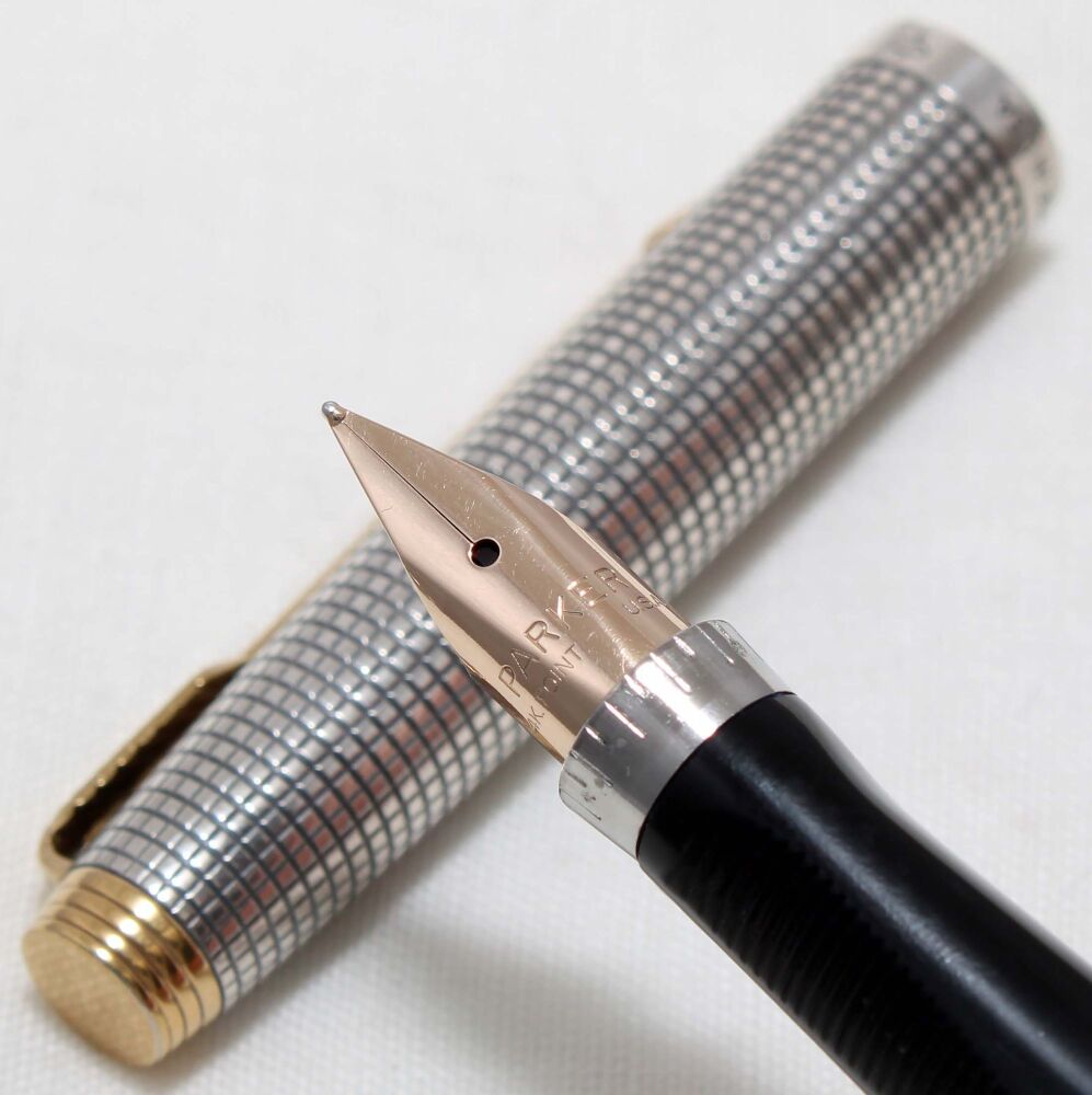 5016 Parker 75 in Sterling Silver Cisele, Rare Flat Tassie Model, Medium FIVE STAR Nib.