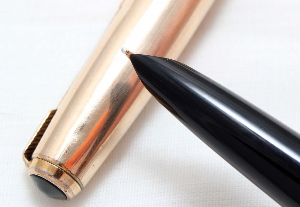 5056 Parker 51 Aerometric in Black with a Rolled Gold Cap. Smooth Medium FIVE STAR Nib.