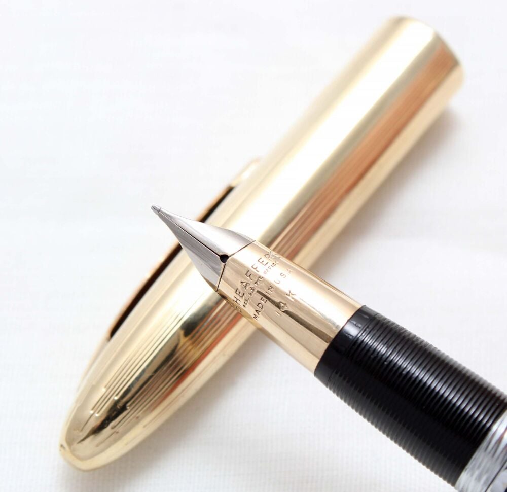 5050 Sheaffer Admiral Snorkel White Dot Fountain Pen in Rolled Gold, Smooth Fine FIVE STAR Nib.