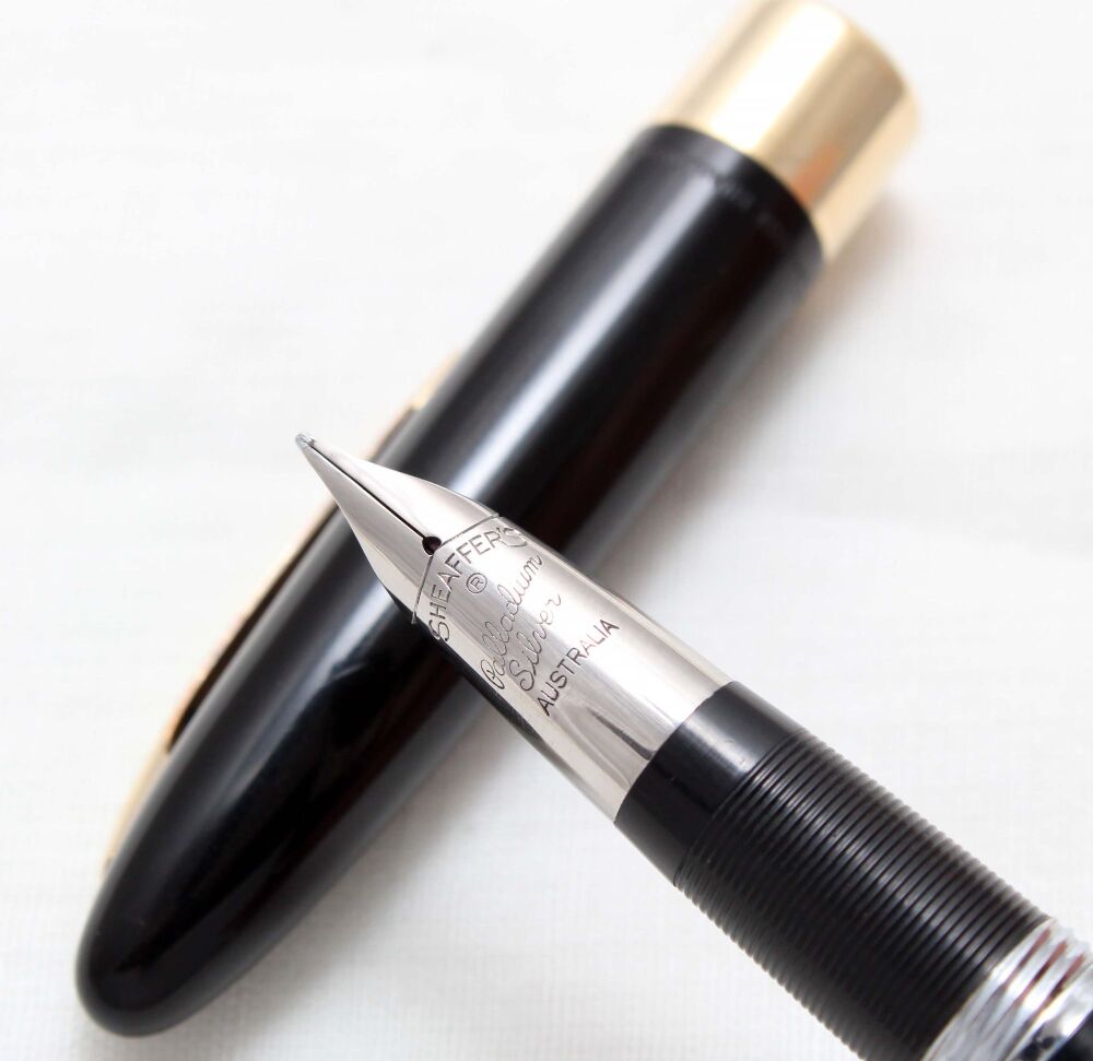 5054 Sheaffer Statesman White Dot Snorkel Fountain Pen in Black, c1952, Smooth Fine FIVE STAR Nib.
