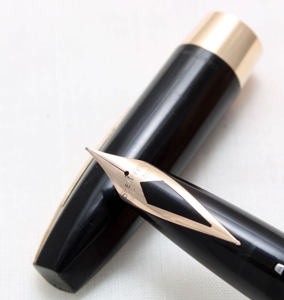 5075 Sheaffer PFM III Fountain Pen in Black with gold filled trim. Superb Fine FIVE STAR Nib.