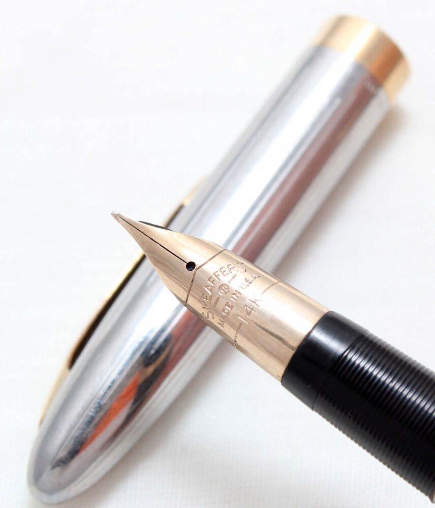 5081 Sheaffer Saratoga Snorkel Fountain Pen in Black, c1952, Smooth Fine side of Medium FIVE STAR Nib.