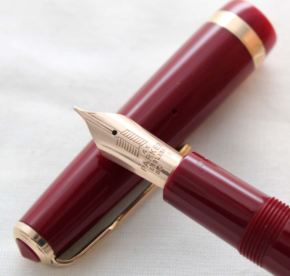 5112 Parker Duofold Maxima in Burgundy, Large No.50 Medium FIVE STAR Nib.