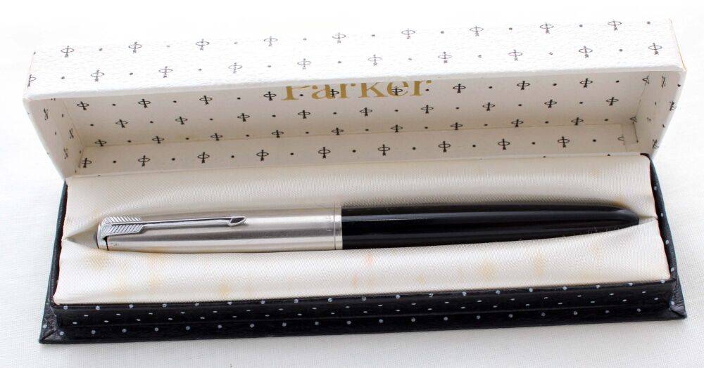 5116 Parker 51 Aerometric in Black with a Lustraloy Cap. Smooth Fine side of Medium Nib.