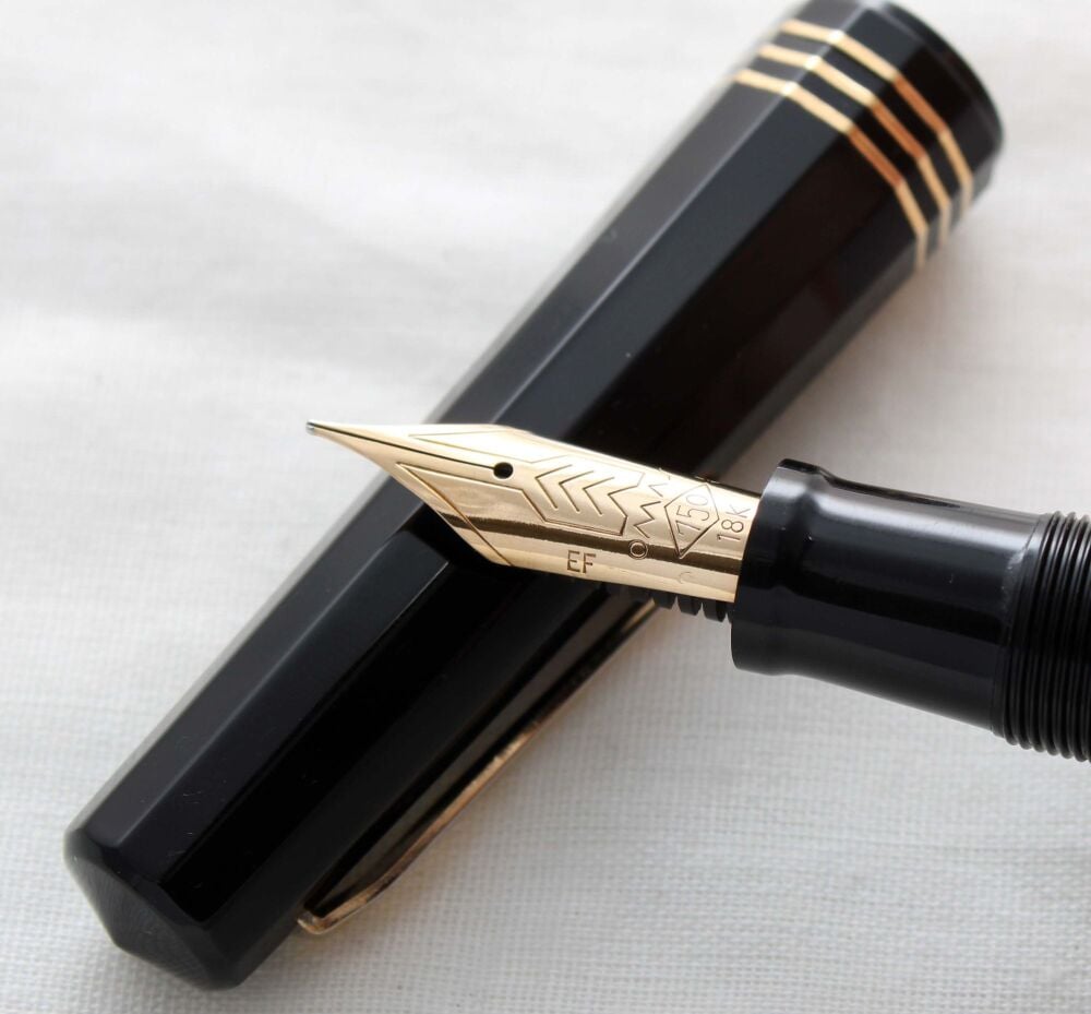 5130 Omas Alma Mater Special Edition Fountain Pen in Black Celluloid. Extra Fine Megaflex FIVE STAR Nib.