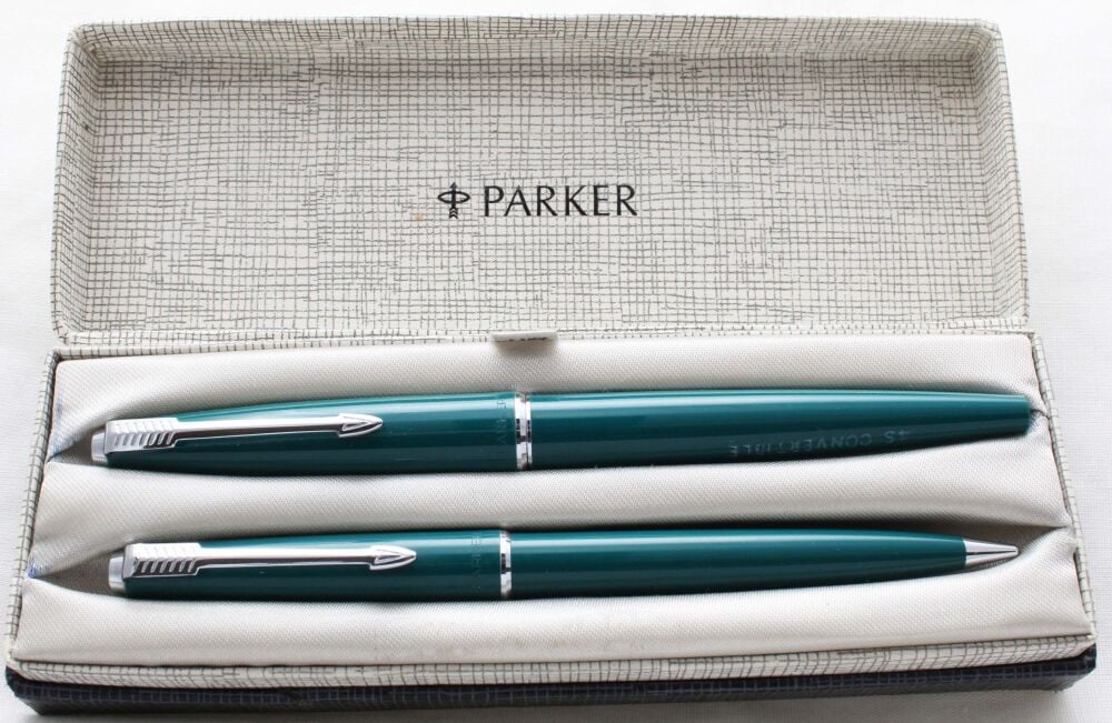 5191 Parker 45 CT Double Set in Teal Blue. Smooth Fine FIVE STAR nib. Mint and Boxed.