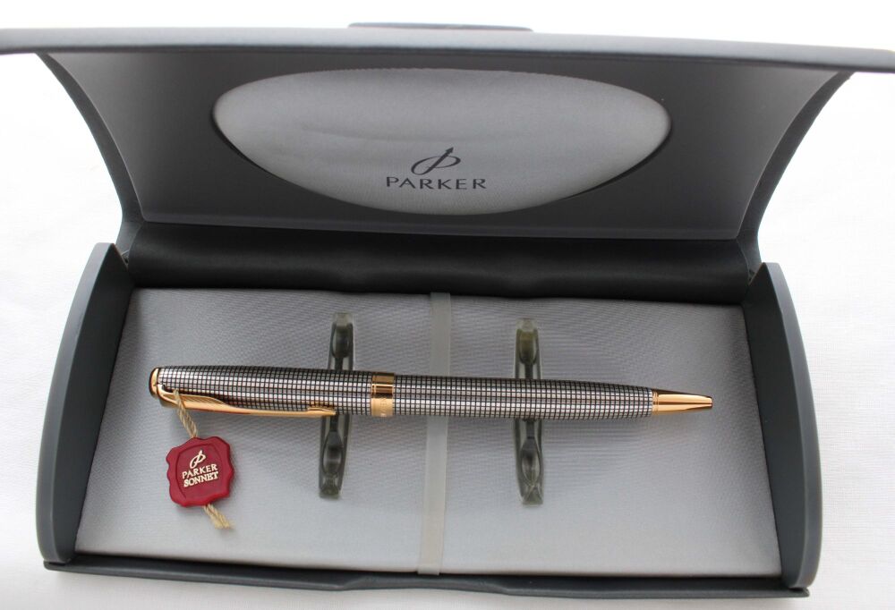 5297 Parker Sonnet Ball Pen in Sterling Silver Cisele, Mint and Boxed.