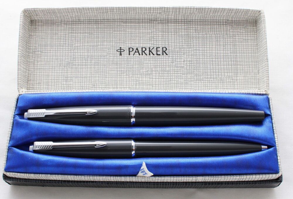 5296 Parker 45 CT Double Set in Grey. Smooth Broad FIVE STAR nib. Mint and Boxed.