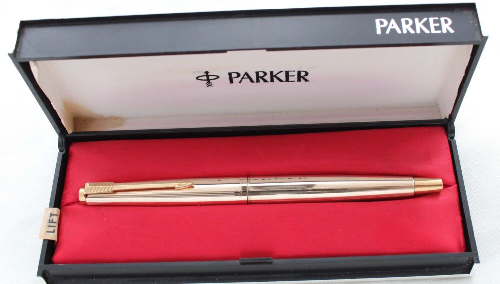 5315 Parker 45 Custom Insignia Fountain Pen in Rolled Gold. Fine Nib. Mint and Boxed.