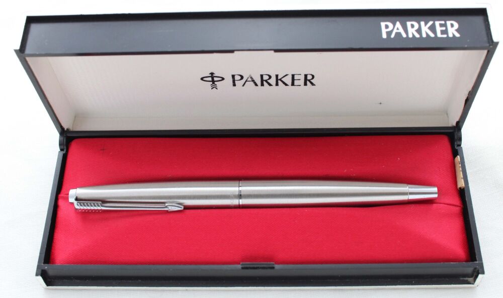 5323 Parker 45 CT Flighter in Brushed Stainless Steel. Smooth Medium Nib.