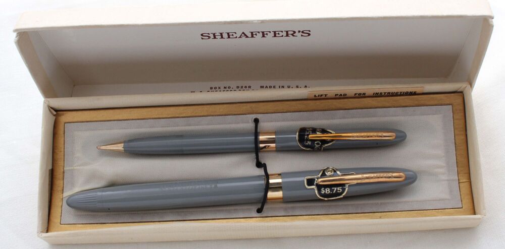 5326 Sheaffer Saratoga Snorkel Fountain Pen Set in Pastel Grey, Smooth Fine FIVE STAR Nib. Mint and Boxed