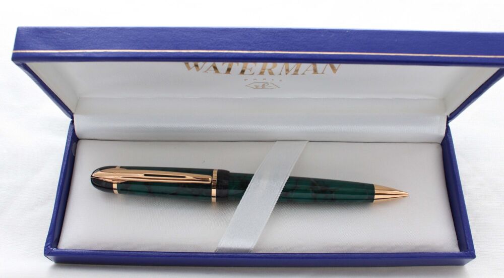5333 Watermans Phileas Propelling Pencil in Green Marble with Gold Trim. Mint and Boxed.