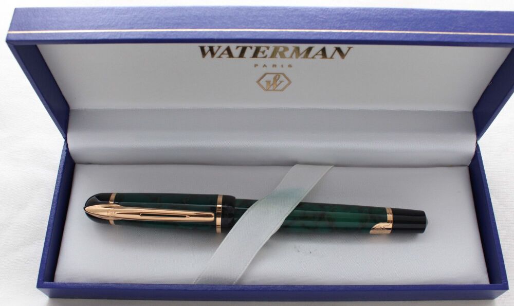 5336 Watermans Phileas Rollerball Pen in Green Marble with Gold Trim. Mint and Boxed.