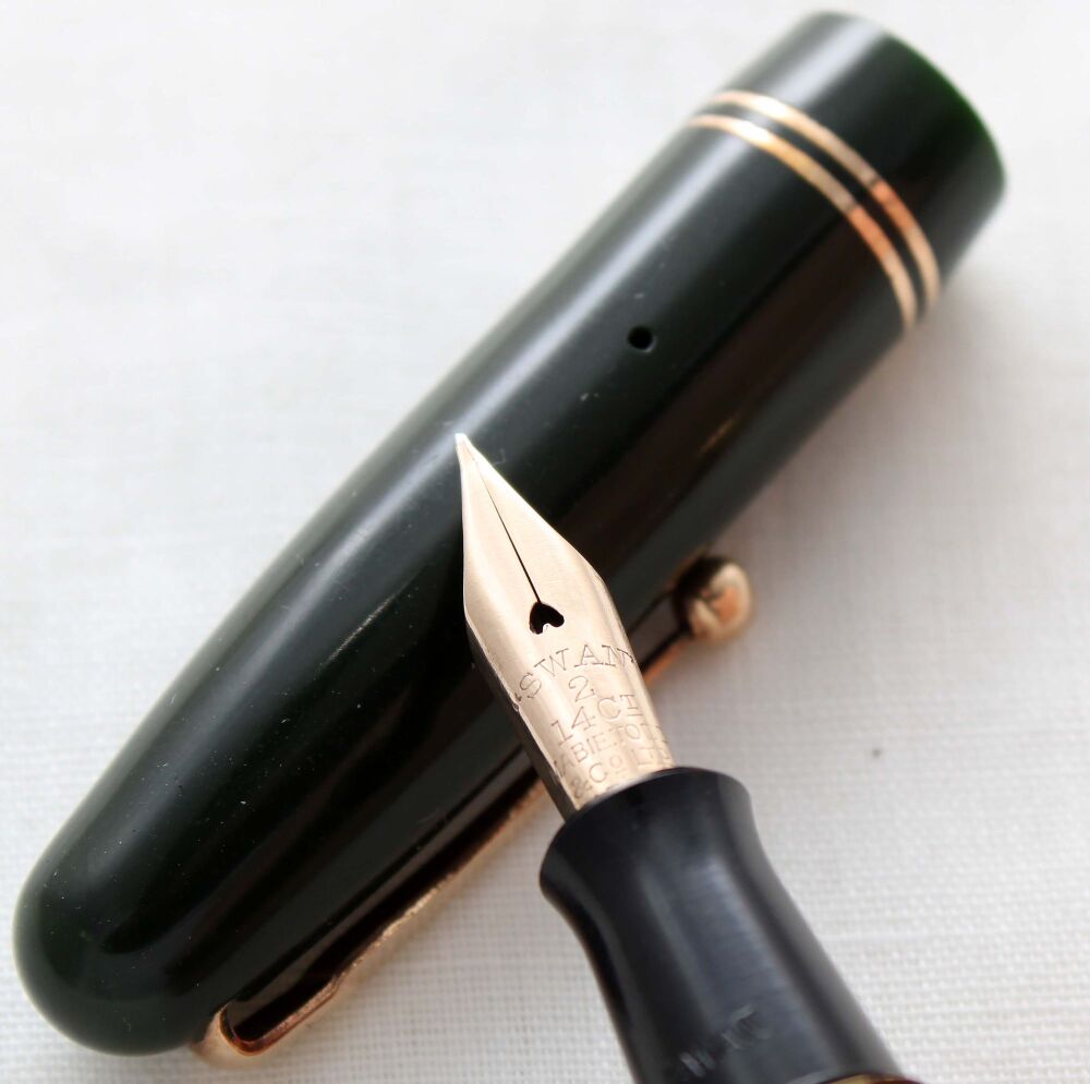 5147 Swan (Mabie Todd) Self Filler 3240 Fountain Pen in Dark Green. Fine Semi Flex FIVE STAR Nib.
