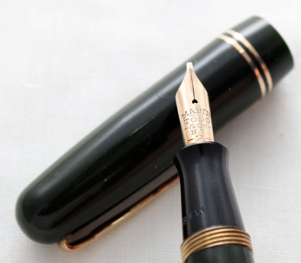 5148 Swan (Mabie Todd) Self Filler 3240 Fountain Pen in Dark Green. Fine Italic FIVE STAR Nib.