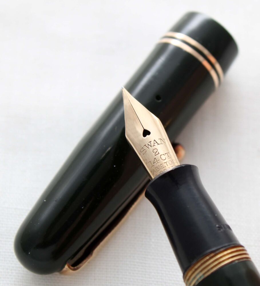 5149 Swan (Mabie Todd) Self Filler 3240 Fountain Pen in Dark Green. Extra Fine FIVE STAR Nib.