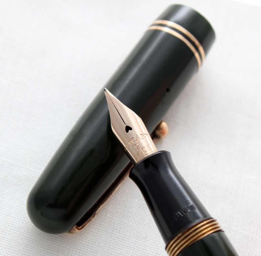 5150 Swan (Mabie Todd) Self Filler 3240 Fountain Pen in Dark Green. Medium FIVE STAR Nib.