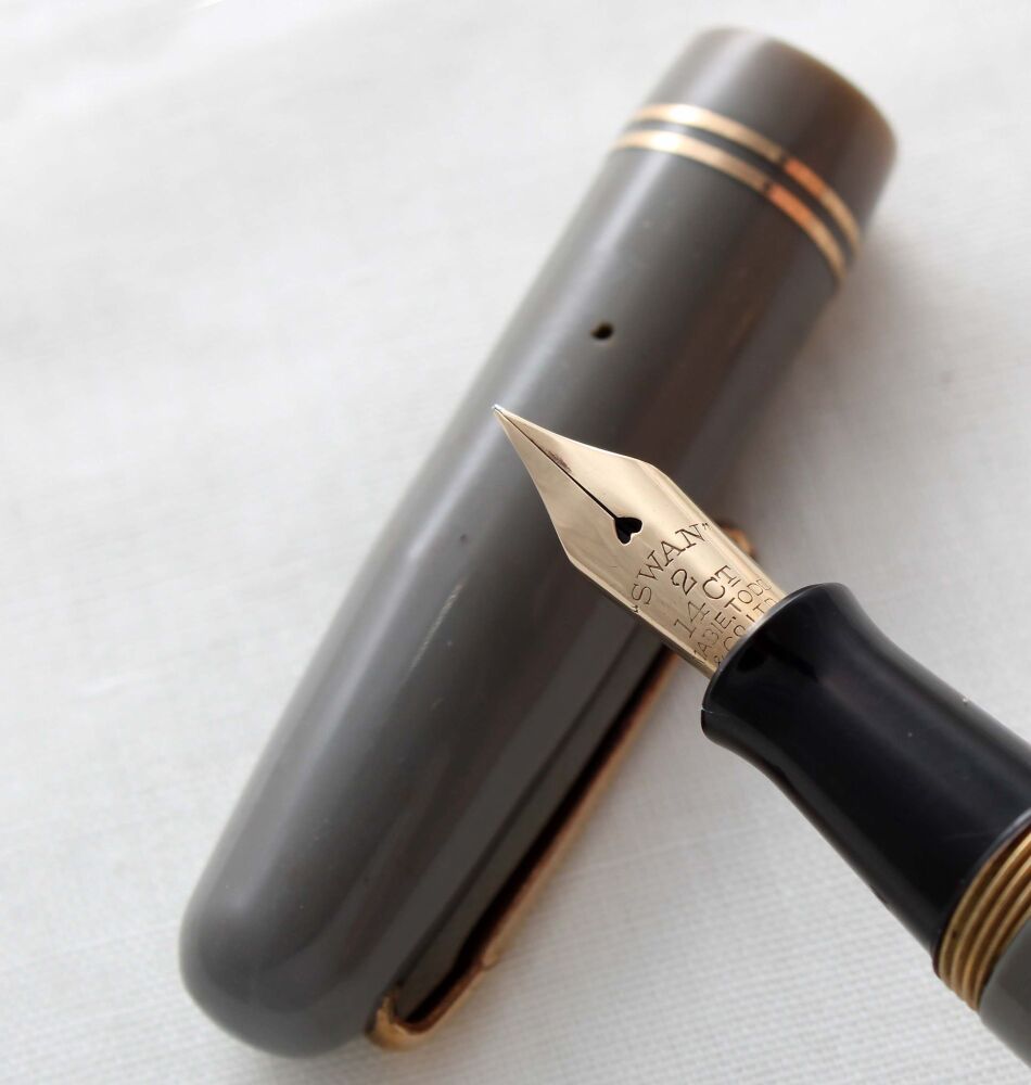 5152 Swan (Mabie Todd) Self Filler 3230 Fountain Pen in Grey with Gold Trim. Smooth Fine semi flexible FIVE STAR Nib.