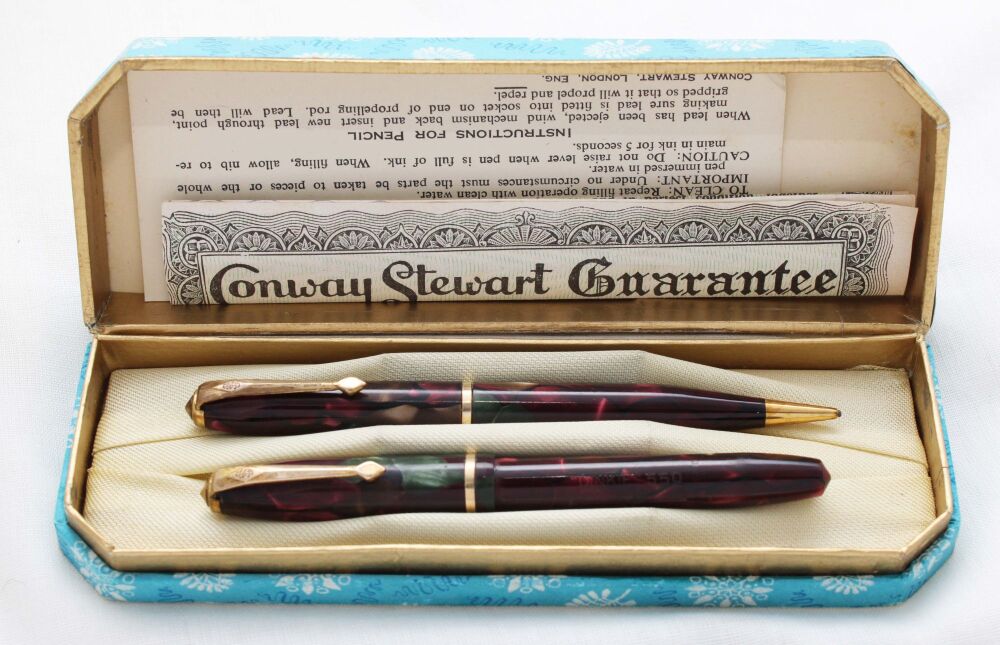 5199 Conway Stewart Dinkie No.550 set in Burgundy and Grey Marble - Smooth Medium Megaflex FIVE STAR Nib.