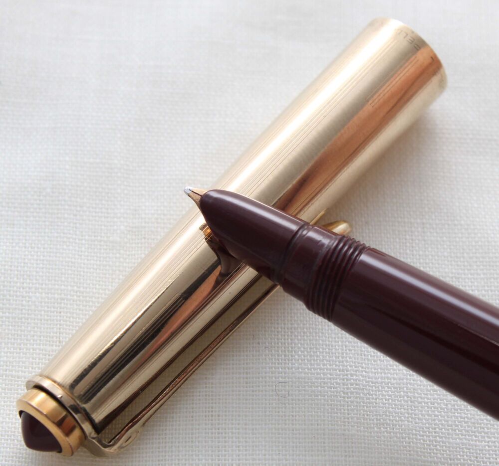 5175 Pelikan P1 Fountain Pen in Ruby Red with a Rolled Gold Cap. Fabulous Medium FIVE STAR nib.