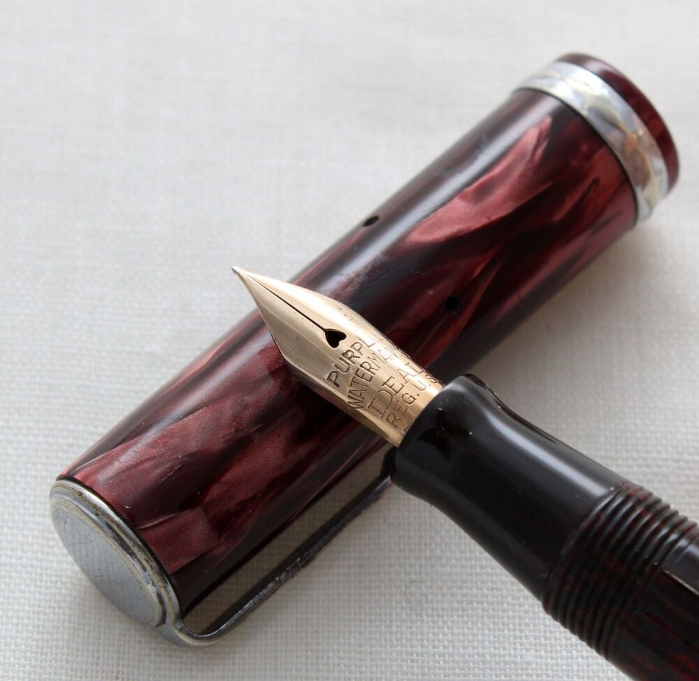 5367 Watermans Lady Patricia Ink Vue Fountain Pen in Red and Black Marble, Fine FIVE STAR Nib.
