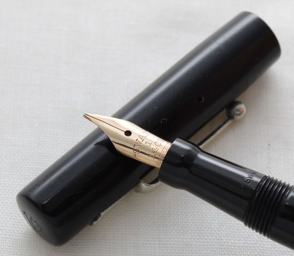 5213 Swan (Mabie Todd) SM1/60 Self Filling Fountain Pen in Black Celluloid. Fine Flex FIVE STAR Nib.