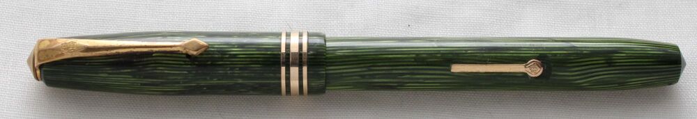 5217 Conway Stewart No.36 in Green and Black Striped Marble, Smooth Broad Italic FIVE STAR Nib.