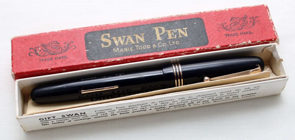 5383 Swan (Mabie Todd) Self Filler 3320 Fountain Pen in Dark Blue. Fine Semi Flex FIVE STAR Nib. Mint and Boxed
