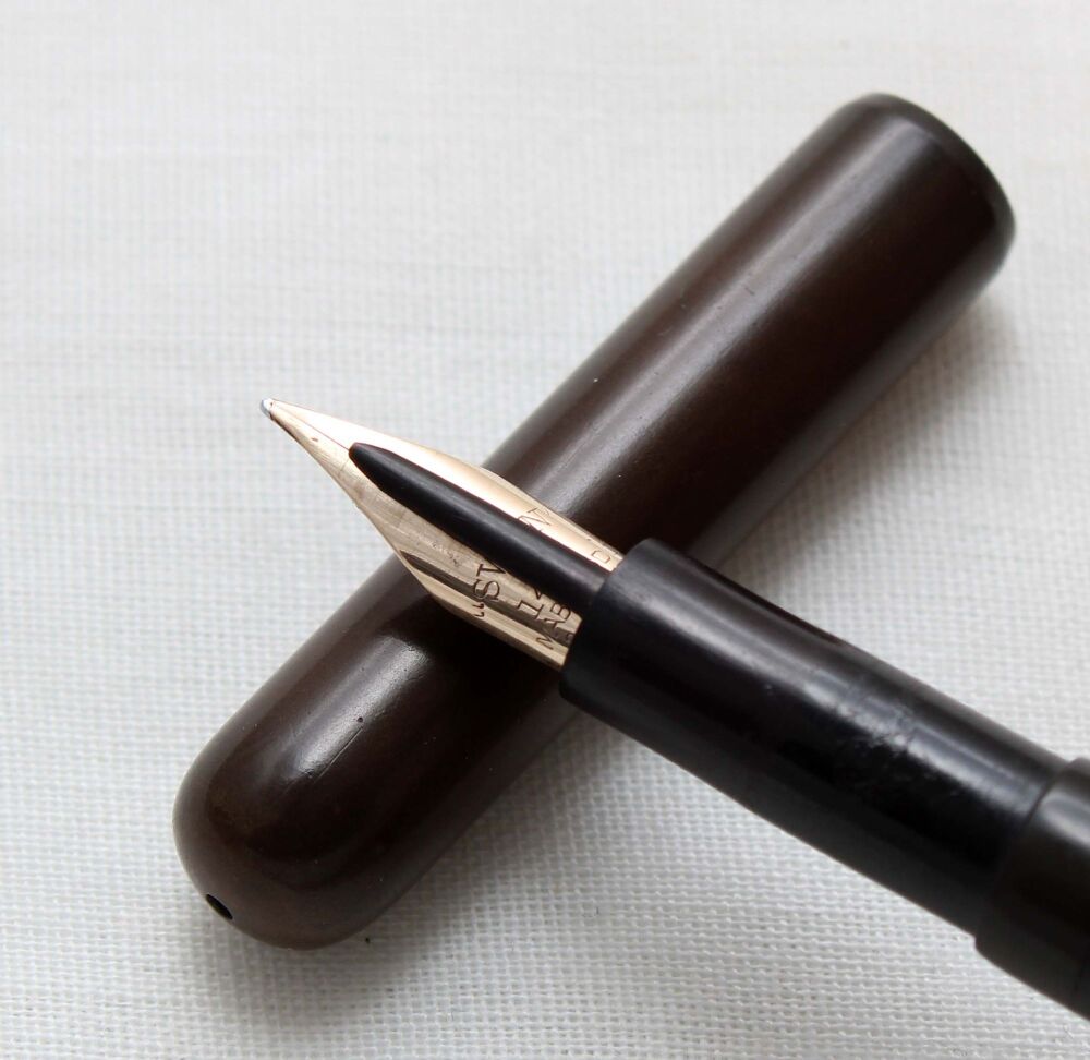 5234. Early Swan (Mabie Todd) Eyedropper Fountain Pen in Black Hard Rubber. Superb Fine MegaFlex FIVE STAR Nib.
