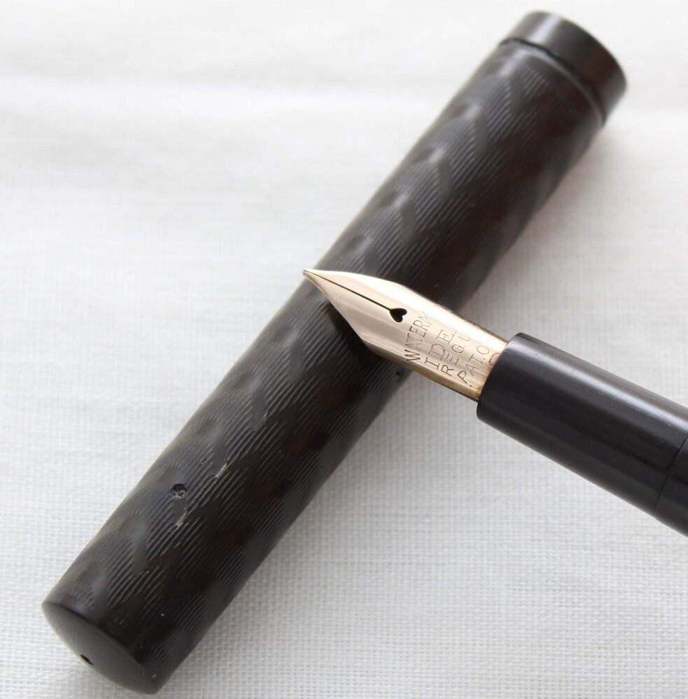 5247 Watermans Ideal No.12 Eyedropper in Black Hard Rubber with 9ct gold bands. Fabulous Fine Full Flex FIVE STAR Nib.