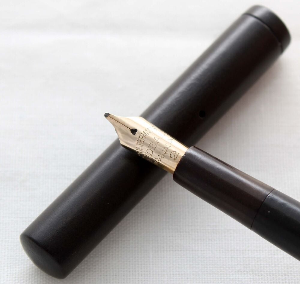 5248 Watermans Ideal No.12 Eyedropper in Black Hard Rubber. Fabulous Medium Obliquein FIVE STAR Nib.